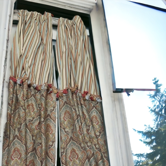 Custom Made Black-Out Lined Drapes 2 Panels 26x98 Damask Mixed Pattern Curtains - Picture 4 of 12